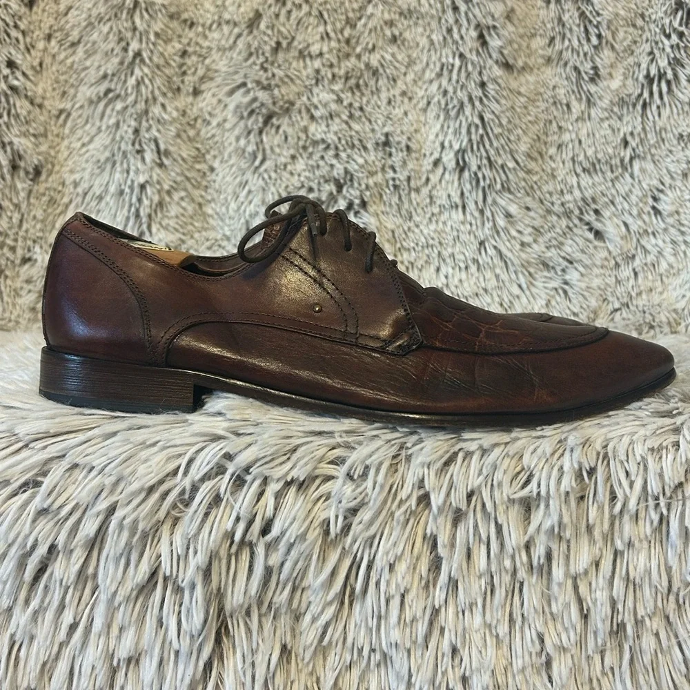 Mastro P. Men’s 44 Vero Cuoio Shoe Leather Crocodile Lace Up Oxfords  US 10.5 11
